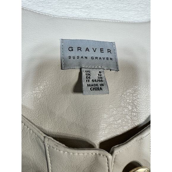 Susan Graver Women's Faux Leather Long Sleeve Jacket Pale Stone Size 8 - Picture 3 of 8